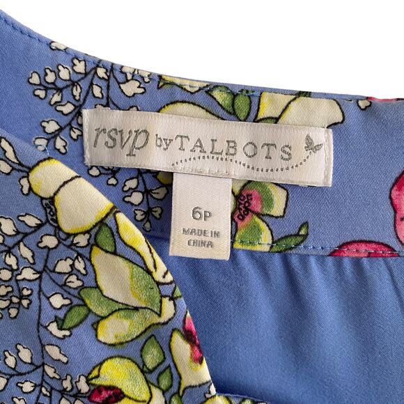 TALBOTS 6P Dress Floral Scalloped Neckline Blue Fit and Flare - Picture 5 of 15